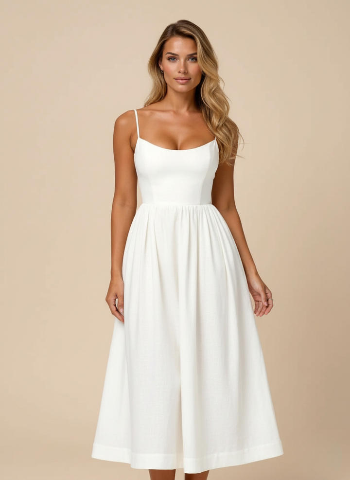 Strappy Scoop Neck Fit & Flare Cotton Midi Dress