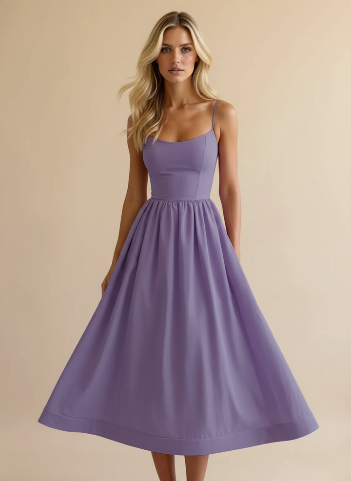 Strappy Scoop Neck Fit & Flare Cotton Midi Dress