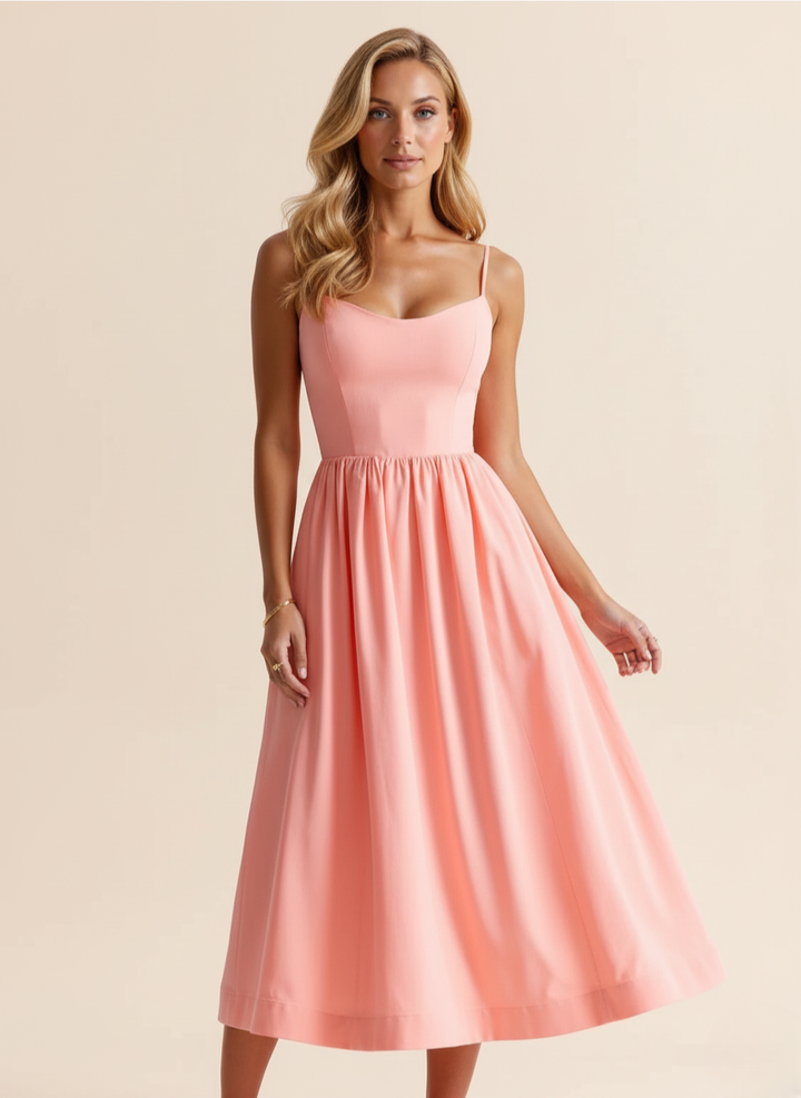 Strappy Scoop Neck Fit & Flare Cotton Midi Dress