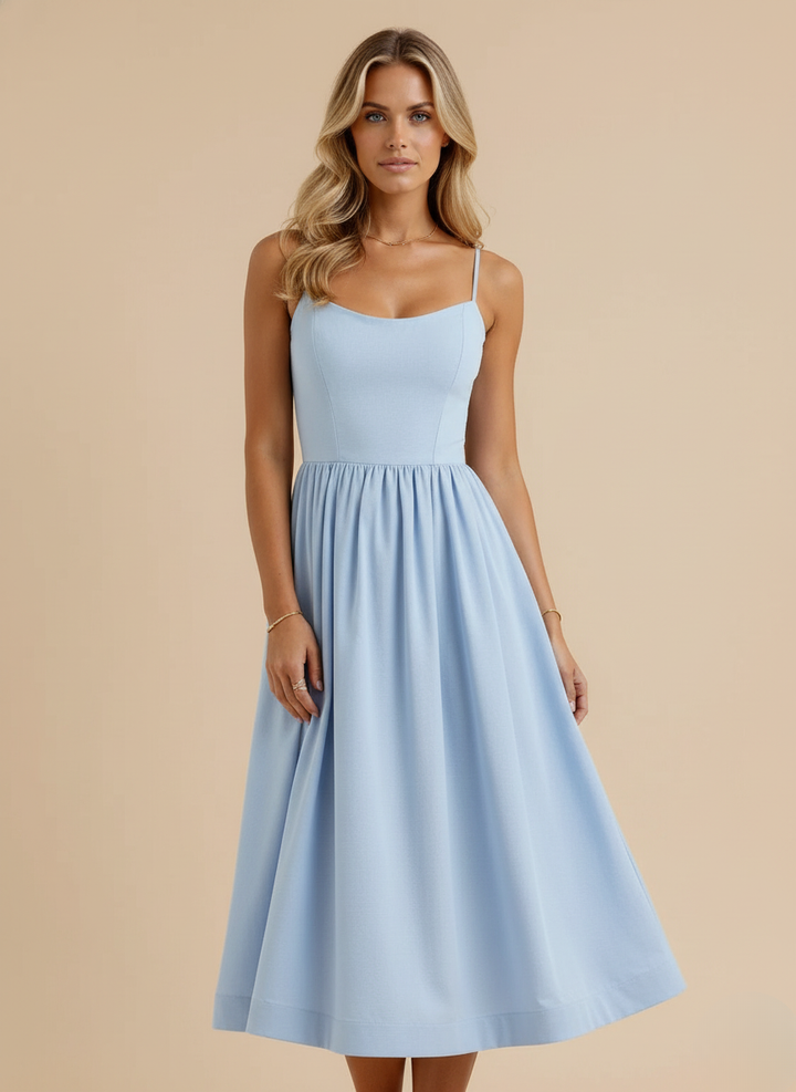 Strappy Scoop Neck Fit & Flare Cotton Midi Dress