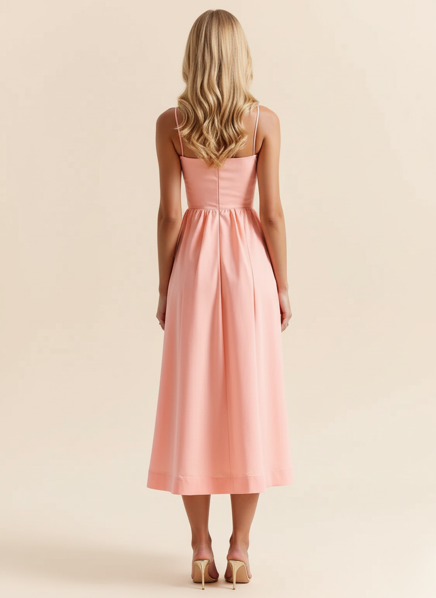 Strappy Scoop Neck Fit & Flare Cotton Midi Dress