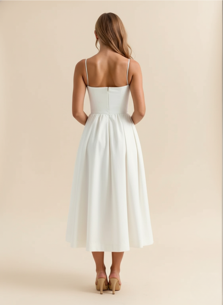 Strappy Scoop Neck Fit & Flare Cotton Midi Dress