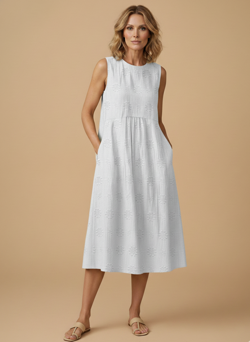 Casual Embroidered Sleeveless A Line Summer Midi Dress