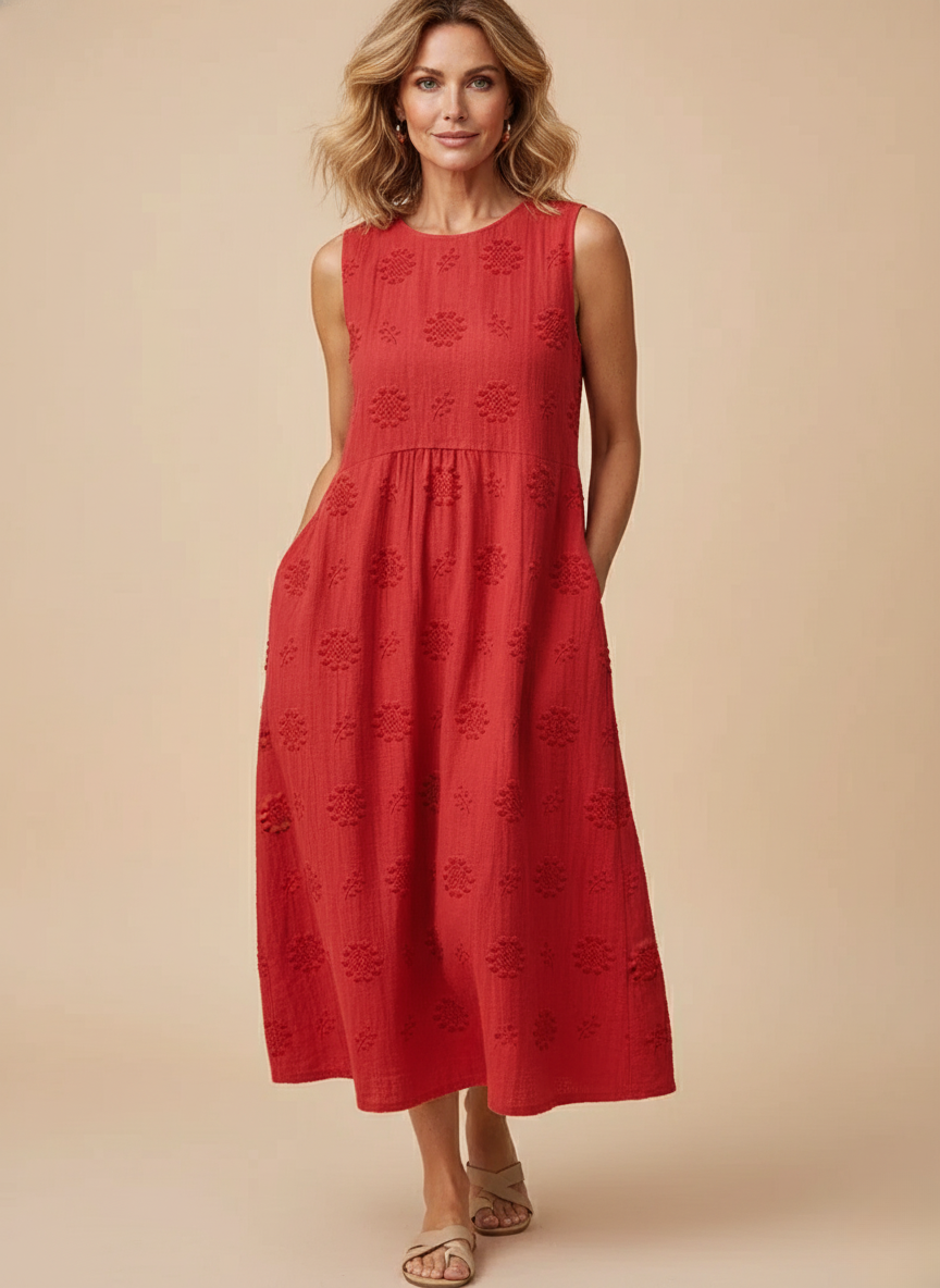 Casual Embroidered Sleeveless A Line Summer Midi Dress