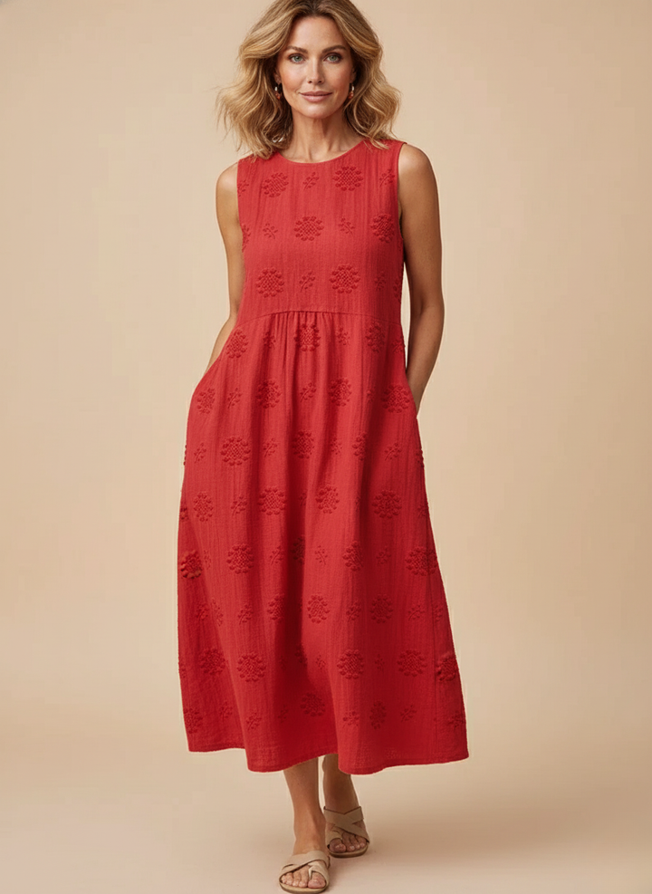 Casual Embroidered Sleeveless A Line Summer Midi Dress
