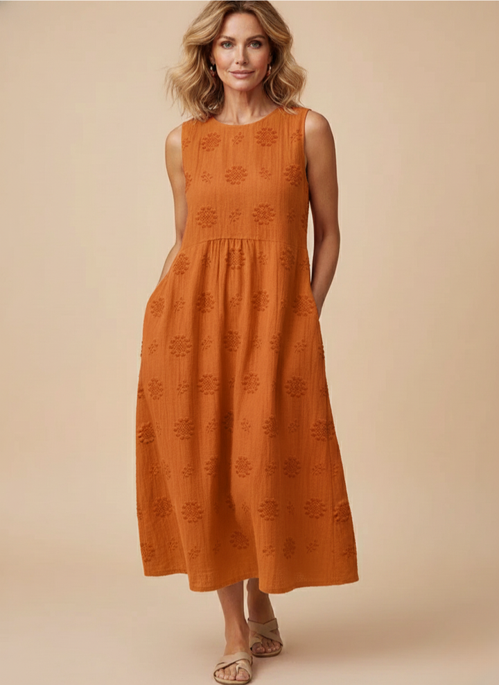 Casual Embroidered Sleeveless A Line Summer Midi Dress