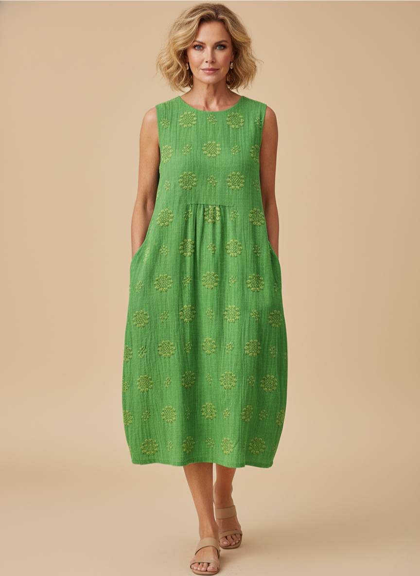 Casual Embroidered Sleeveless A Line Summer Midi Dress