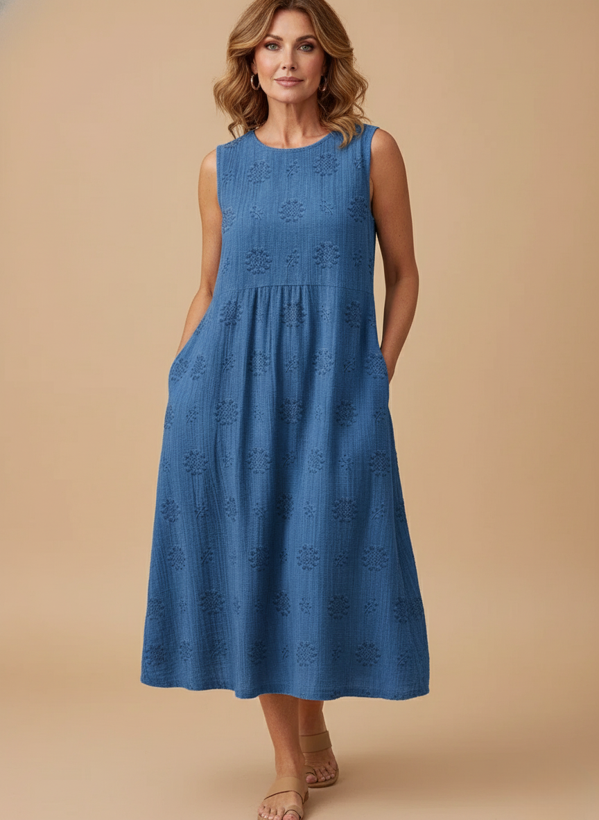Casual Embroidered Sleeveless A Line Summer Midi Dress