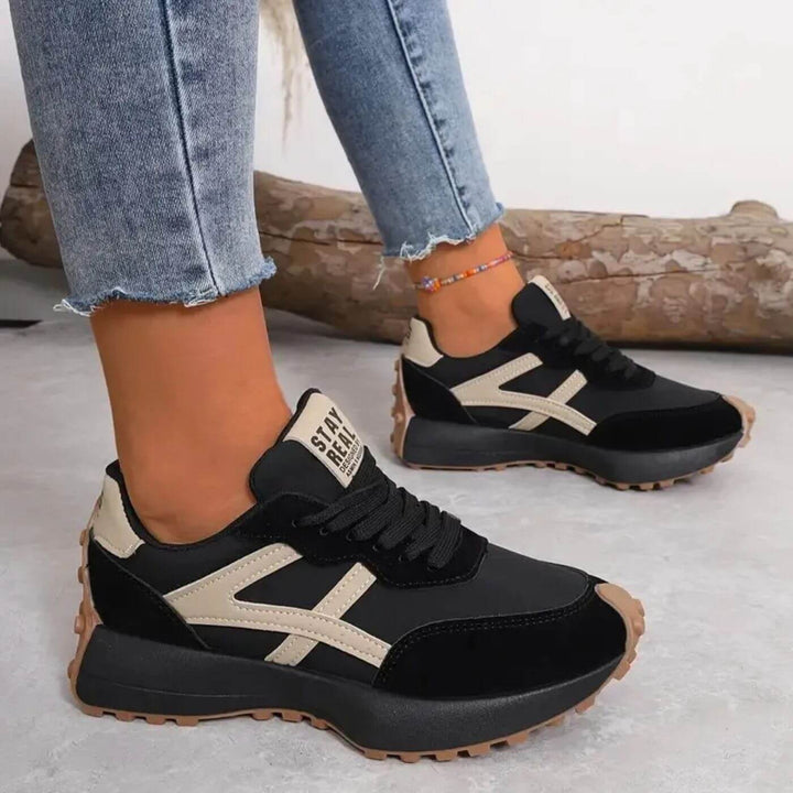 Contrast Panel Platform Lace Up Chunky Sneakers Women