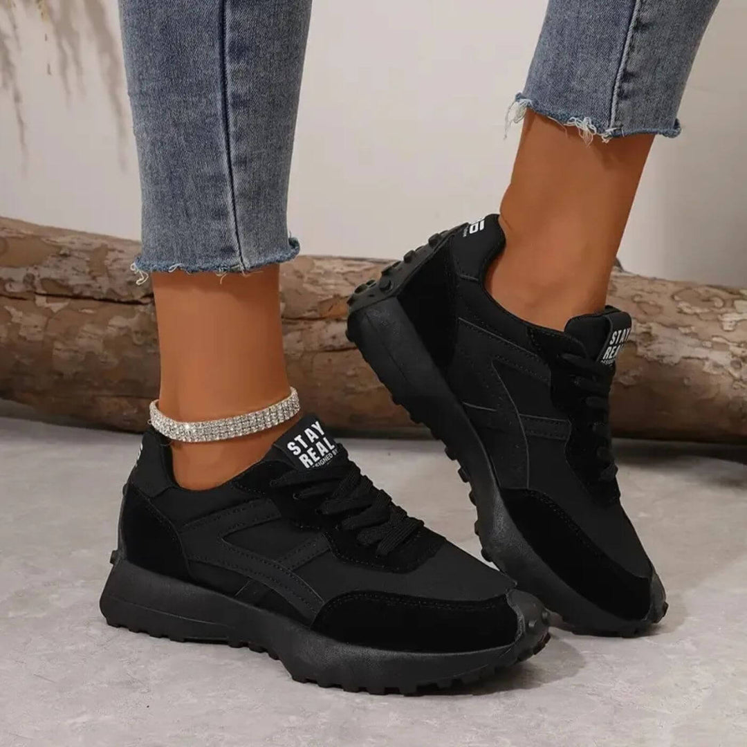 Contrast Panel Platform Lace Up Chunky Sneakers Women