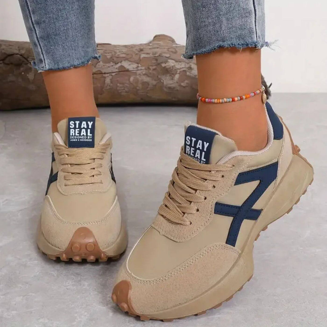 Contrast Panel Platform Lace Up Chunky Sneakers Women