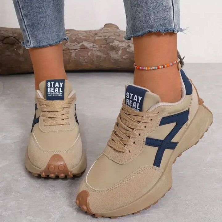 Contrast Panel Platform Lace Up Chunky Sneakers Women