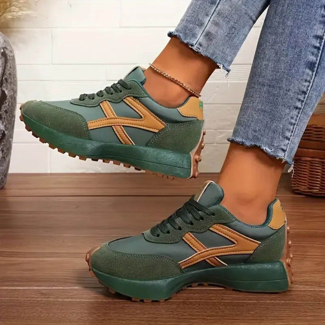 Contrast Panel Platform Lace Up Chunky Sneakers Women