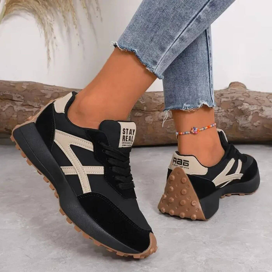 Contrast Panel Platform Lace Up Chunky Sneakers Women