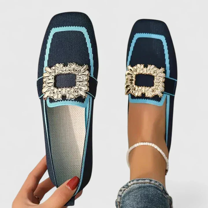 Jewelled Buckle Square Toe Loafers Women