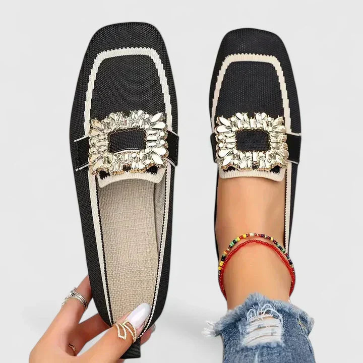 Jewelled Buckle Square Toe Loafers Women