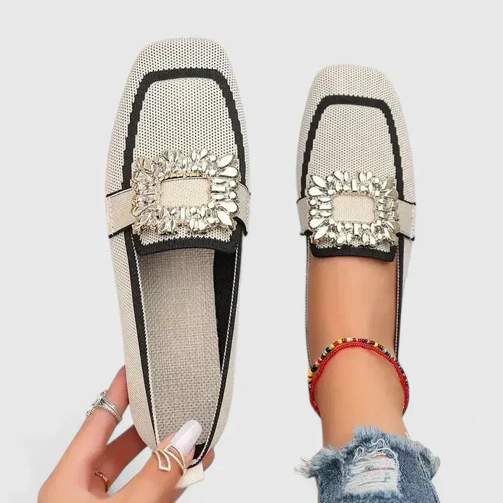 Jewelled Buckle Square Toe Loafers Women