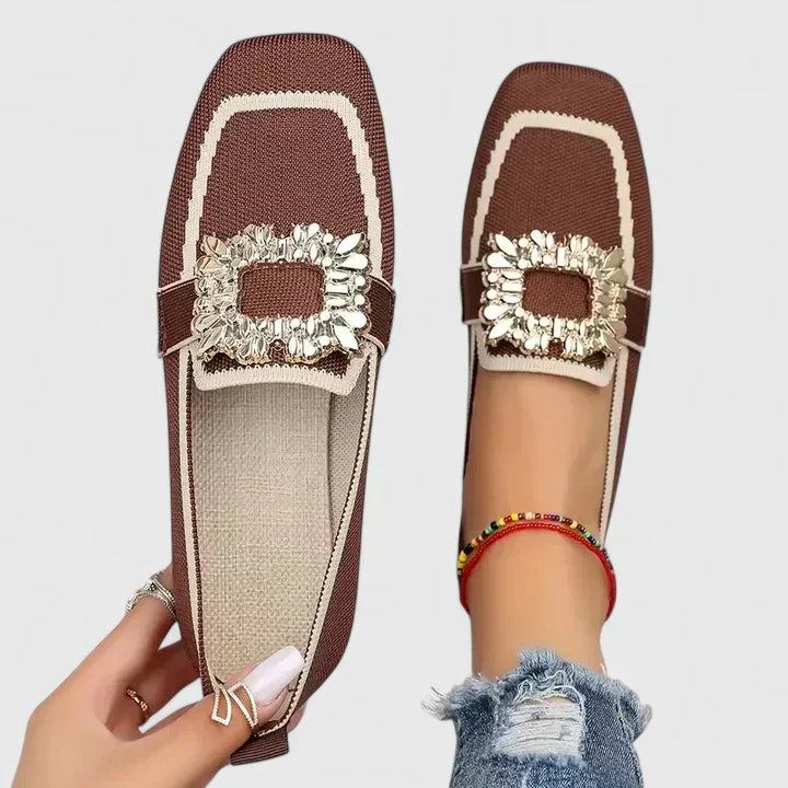 Jewelled Buckle Square Toe Loafers Women