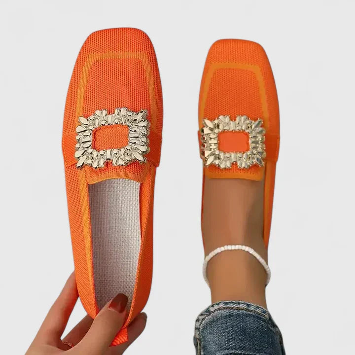 Jewelled Buckle Square Toe Loafers Women