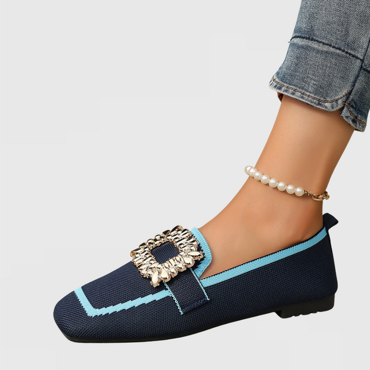 Jewelled Buckle Square Toe Loafers Women