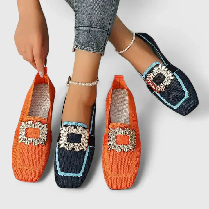 Jewelled Buckle Square Toe Loafers Women