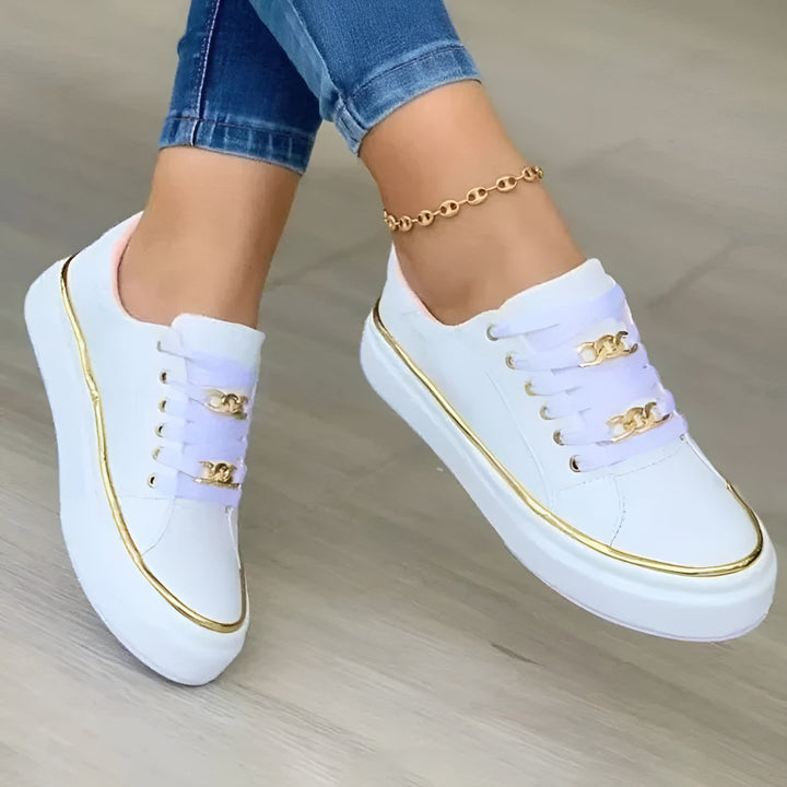 Gold Chain Lace Up Platform Sneakers Women