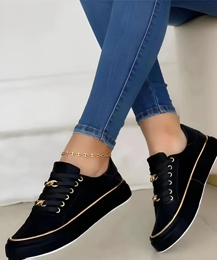 Gold Chain Lace Up Platform Sneakers Women