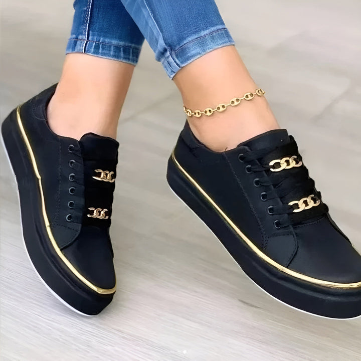 Gold Chain Lace Up Platform Sneakers Women