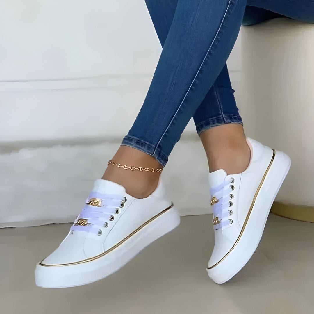 Gold Chain Lace Up Platform Sneakers Women
