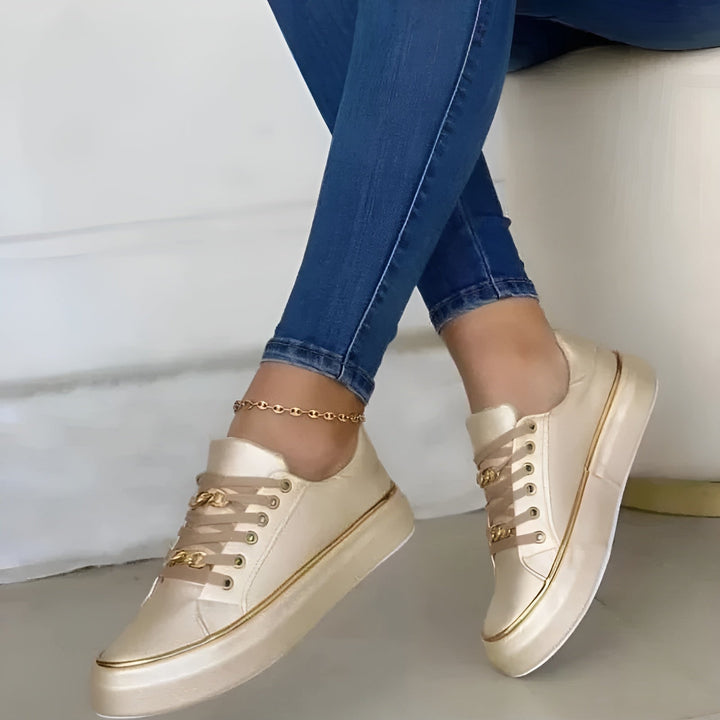 Gold Chain Lace Up Platform Sneakers Women
