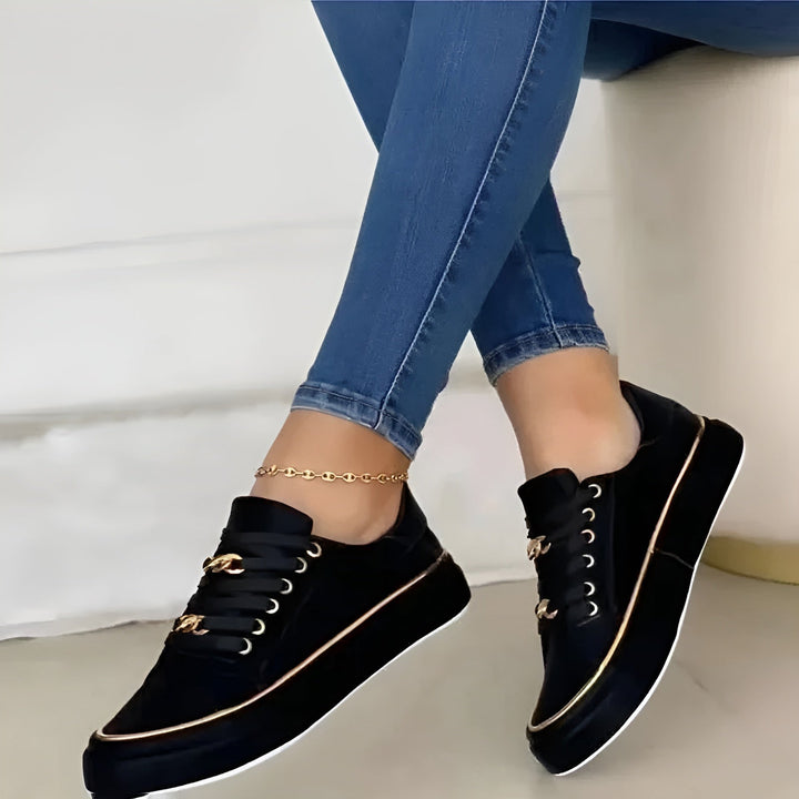 Gold Chain Lace Up Platform Sneakers Women