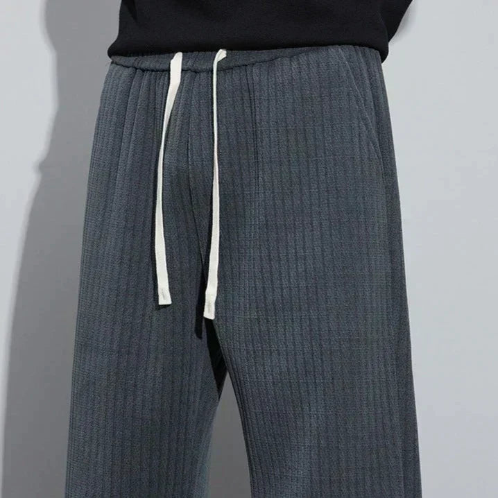 Textured Drawstring Wide Leg Casual Trousers - Streetwear Fit