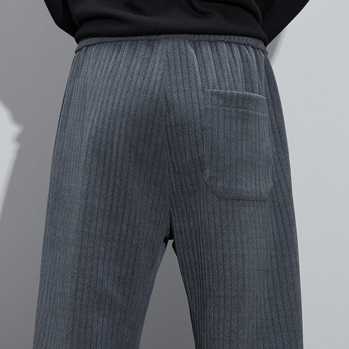 Textured Drawstring Wide Leg Casual Trousers - Streetwear Fit
