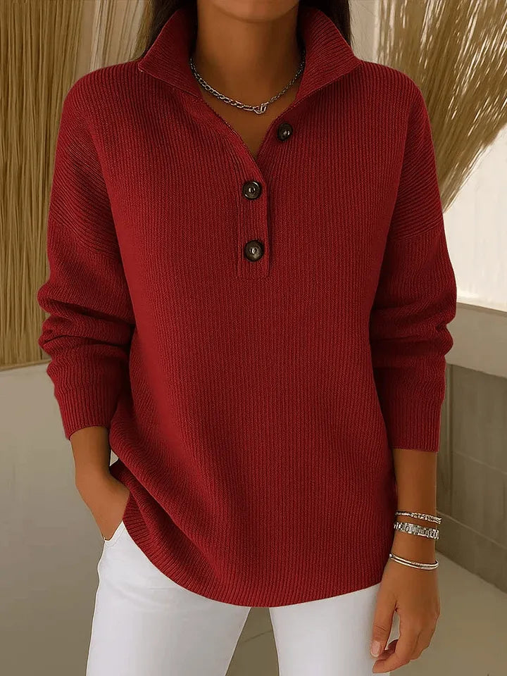 Florence | Women's Ribbed Polo Collar V-Neck Sweater