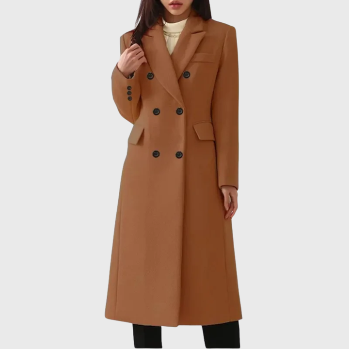 Isabeau | Women's Peak Lapel Double Breasted Coat with Long Hem