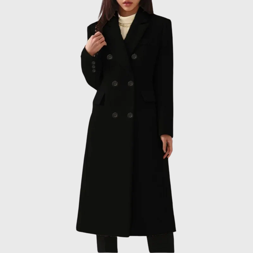 Isabeau | Women's Peak Lapel Double Breasted Coat with Long Hem