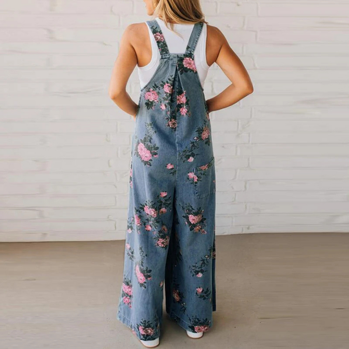 Floral Print Wide Leg Dungaree Jumpsuit Women
