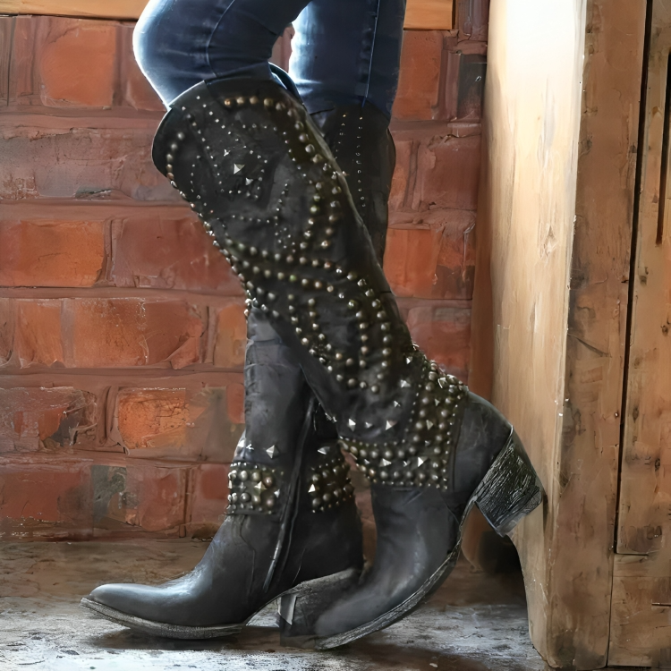 Studded Knee High Western Cowboy Boots Women
