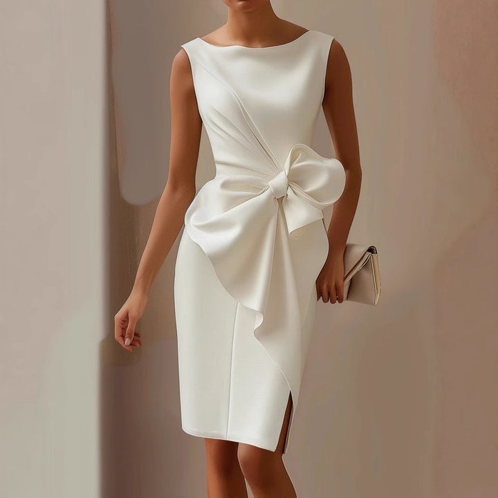 Women's Bow Detail Midi Dress Sleeveless Bodycon Wedding Guest