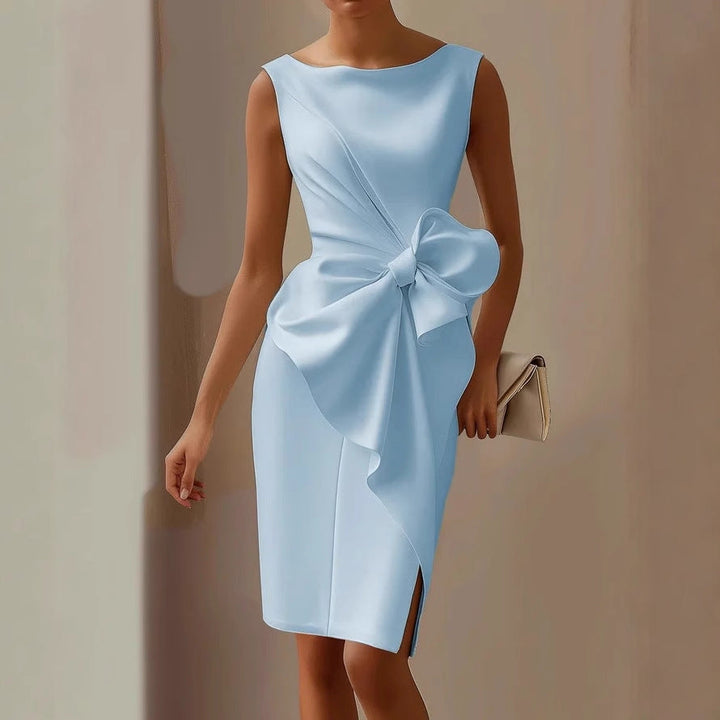 Women's Bow Detail Midi Dress Sleeveless Bodycon Wedding Guest