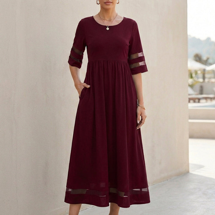 A-Line Maxi Dress with Mesh Panels and Pockets for Women – Stylish Comfortable Design