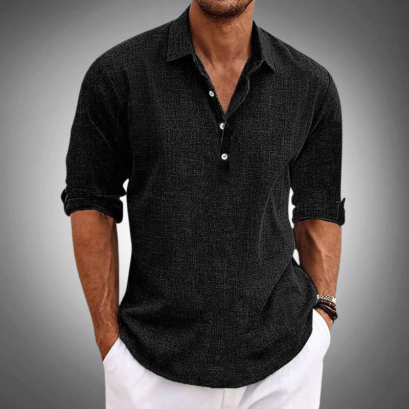Long Sleeve Henley Collar Popover Casual Linen Shirt