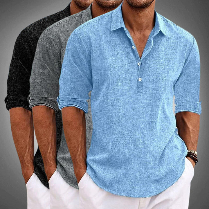 Long Sleeve Henley Collar Popover Casual Linen Shirt