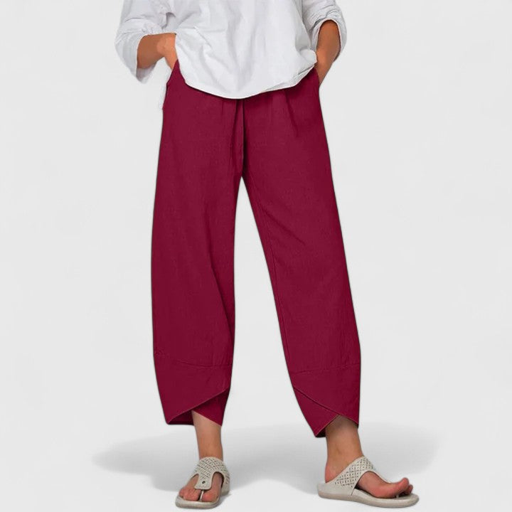 Elasticated Waist Linen Palazzo Pants Women - Cropped Casual