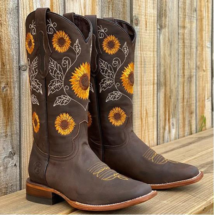 Sierra | Women's Sunflower Embroidered Pointed Toe Western Boots