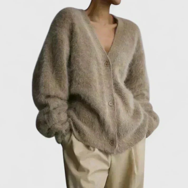 Anouk | Women's Fuzzy mohair V-Neck Button Cardigan