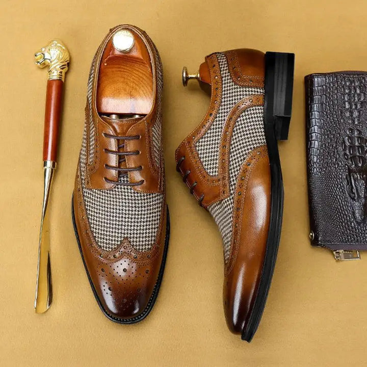 Whitfield | Men's Leather Brogue Oxford Shoes with Almond Toe