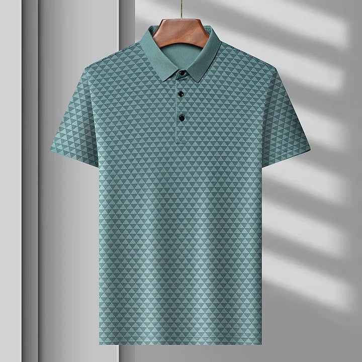 Geometric Triangle Print Contrast Collar Short Sleeve Slim Fit Polo Shirt