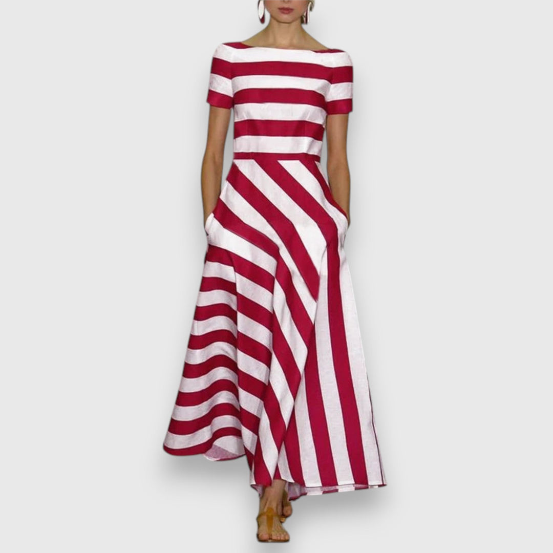 Short Sleeve Striped Maxi Dress Flowy Fit