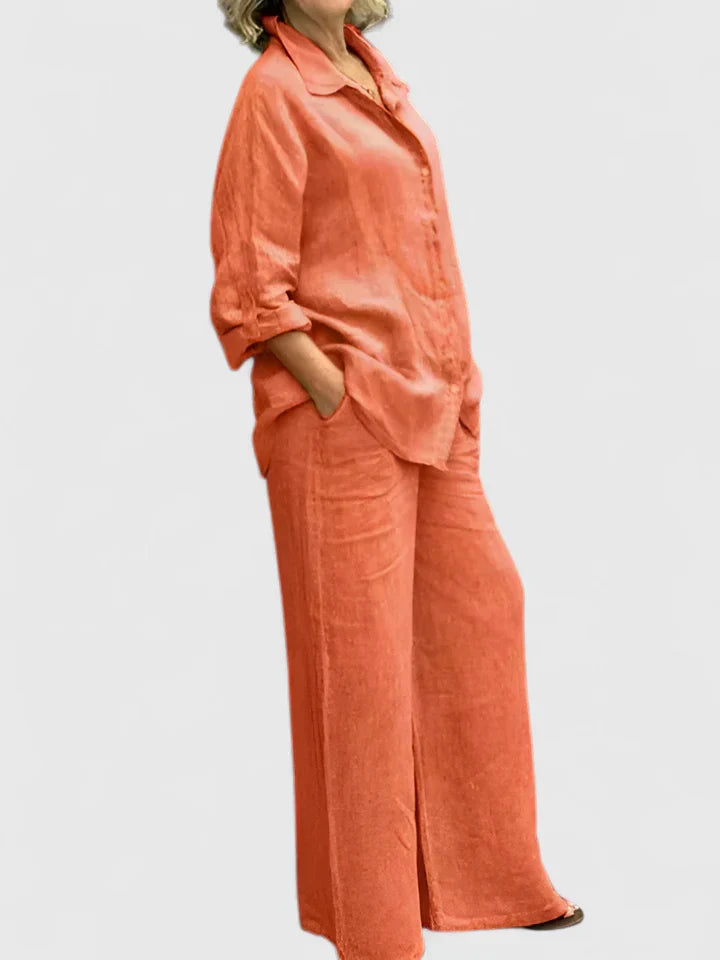 Oversized Linen Shirt Wide Leg Trouser Set Women